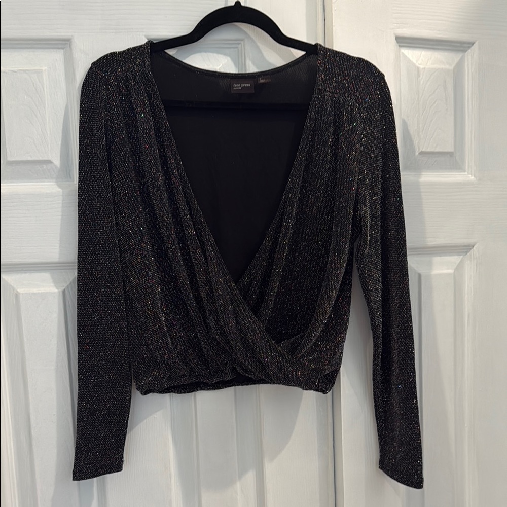 Elegant Black Glitter Wrap Top